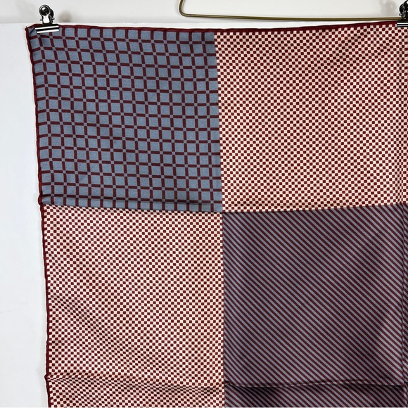 Daniel la Foret Silk Scarf Checkered Geometric Burgundy Handrolled Hem - Picture 3 of 6